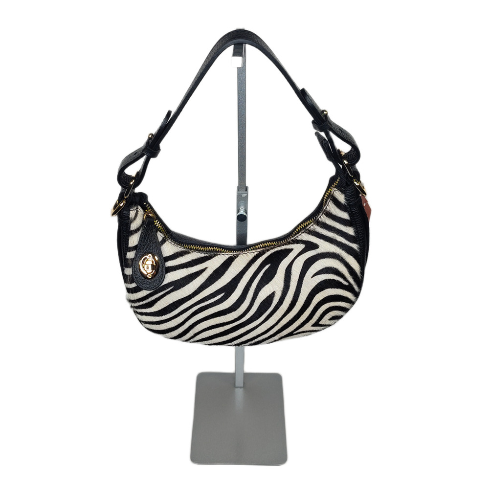 Charlie Leather Belluccina Black & White Zebra Print Small Shoulder Bag/Tote-NWT